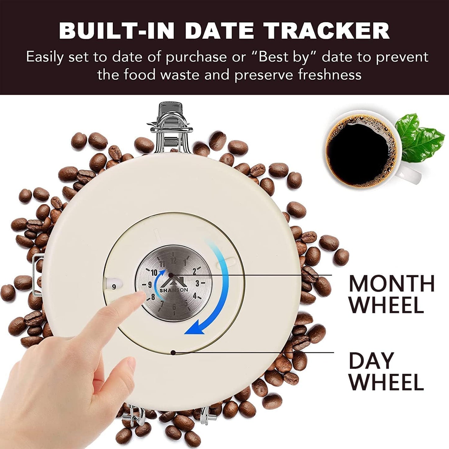 ShanSon Coffee Canister Airtight Coffee Container Stainless Steel Coffee Bean Storage Container with Scoop Coffee Canister for Beans Grounds Sugar Flour Tea Cereal,16OZ, Beige