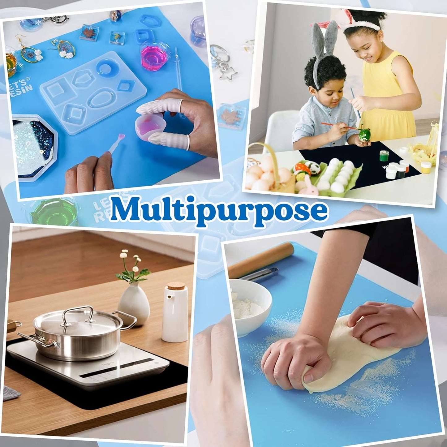 LET'S RESIN 3-in-1 Silicone Mat - 15.7" x 11.7" Nonstick & Nonslip Craft Mat, Heat-Resistant for Resin, Paint, Clay