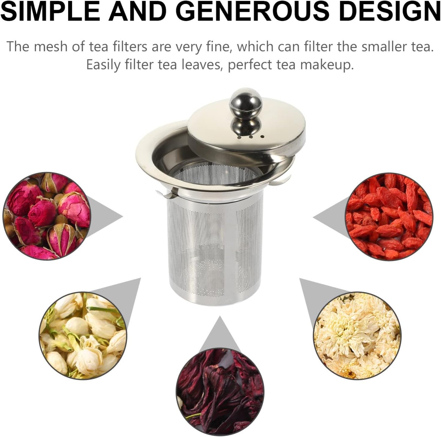 Stainless Steel Tea Strainer Insert with Lid, Large Capacity Loose Leaf Tea Infuser for Teapots, Cups, Mugs, and Pitchers, Easy to Clean Replacement Mesh Filter