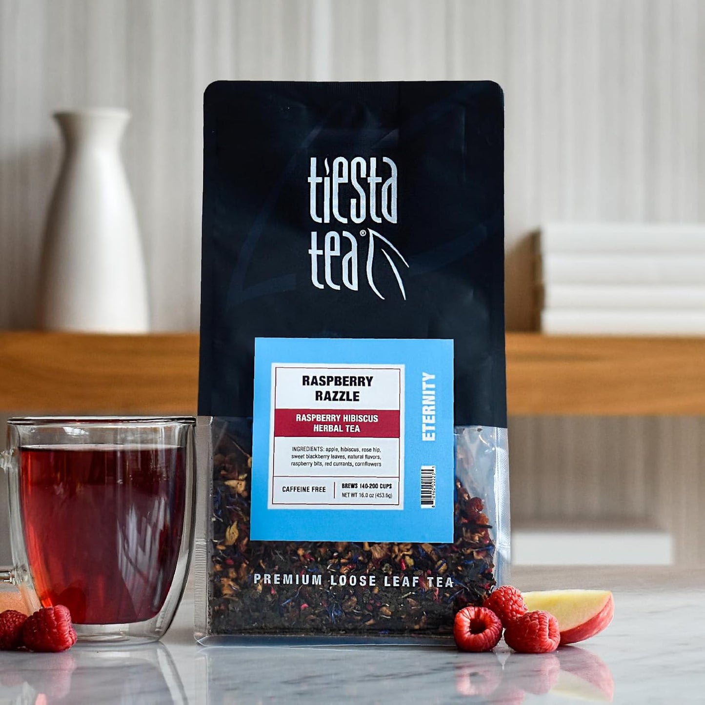 Tiesta Tea - Raspberry Razzle Tea, Loose Leaf, Raspberry Hibiscus Herbal Tea, Premium Caffeine-Free Tea Blend, Make Hot or Iced & Up to 200 Cups, 16 oz Resealable Bulk Pouch