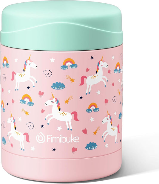 Fimibuke Insulated Kids Food Jar, 12 OZ BPA FREE Wide Mouth Stainless Steel Vacuum Thermos for Hot Cold Food for School Travel Leakproof Toddler Boy Girl Lunch Container Snack Cup for Fruits Veg Soup