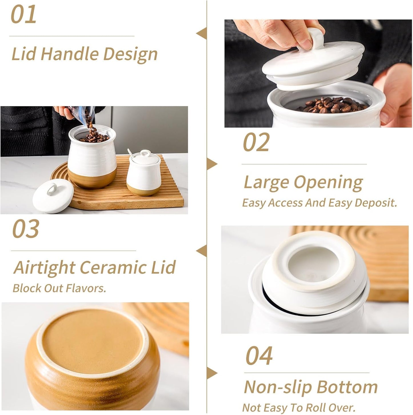 Ceramic Food Storage Jar,Coffee Canister for Countertop with Lids Airtight,Large Flour,Cereal,Spices,Beans,Rice and Candies Containers for Kitchen and Home,Farmhouse Kitchen Decor,35 OZ White