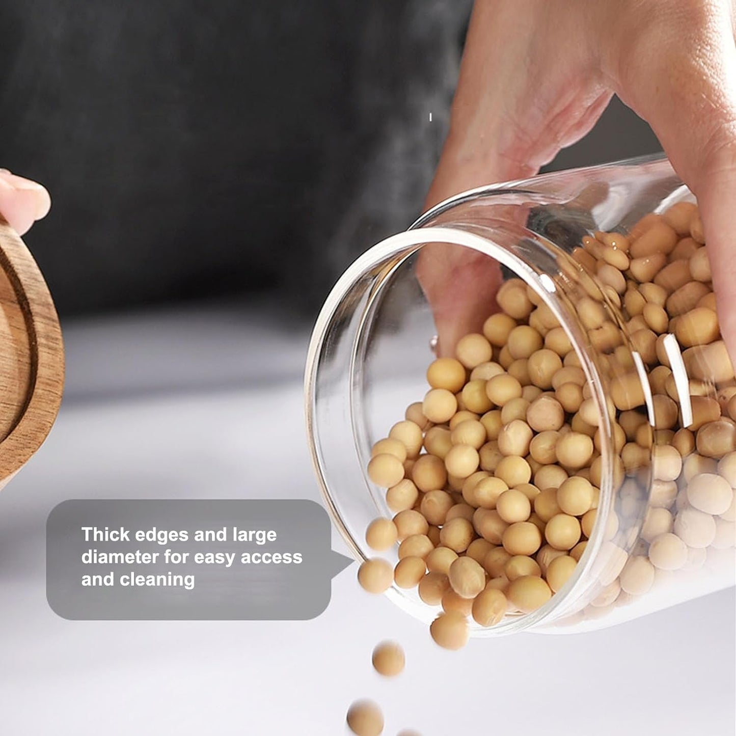 Glass jar candy Containers - 16oz kitchen Glass Airtight Storage jar With Acacia Airtight Lid，for kitchen Seasoning, coffee bean, tea, suger, herbs (4)