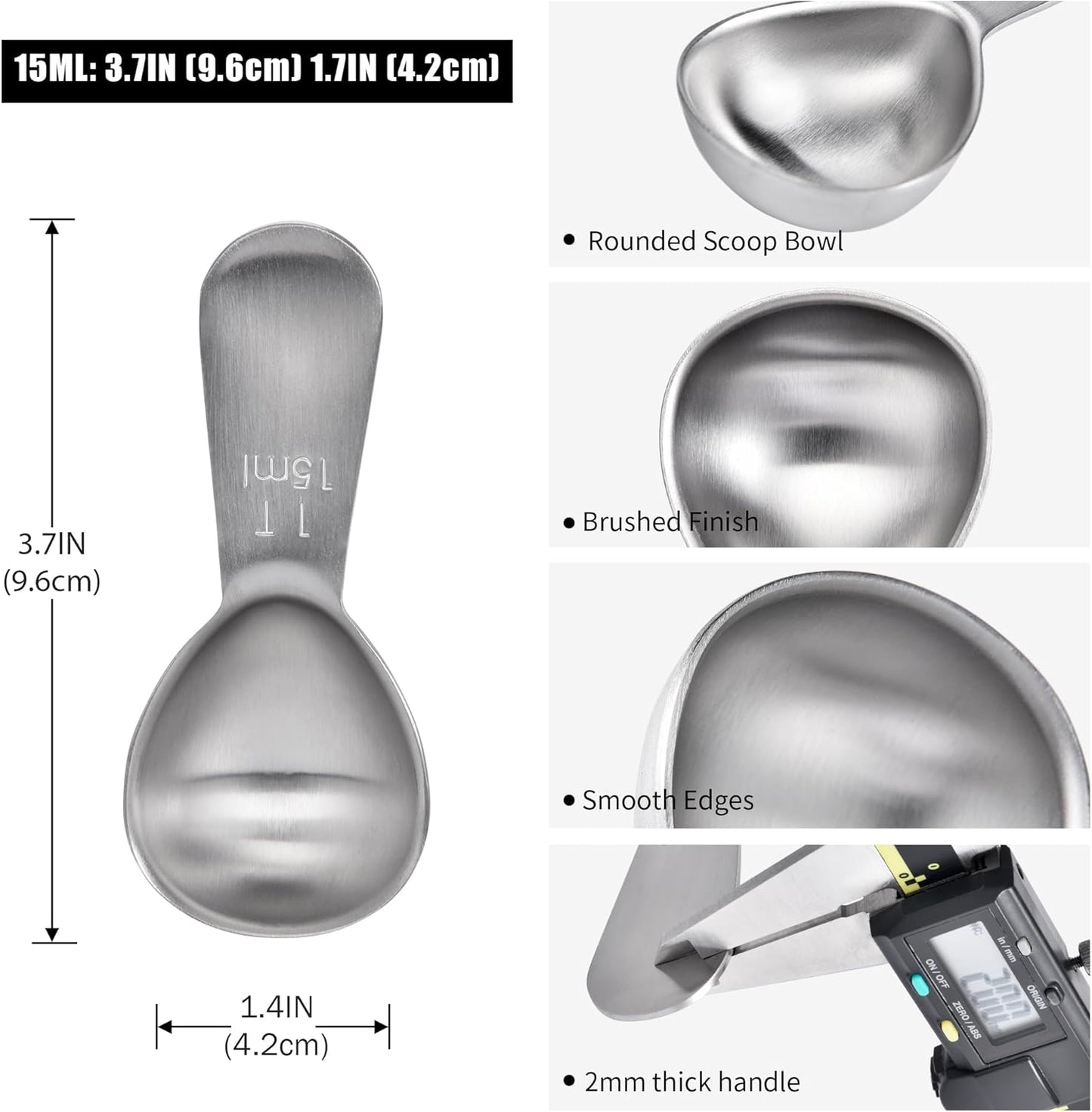 18/8 Stainless Steel Coffee Scoop, Doosu Heavy Duty Metal Tablespoon Measuring Spoon for Ground Coffee Tea Powder (1 tbsp/15 ml)