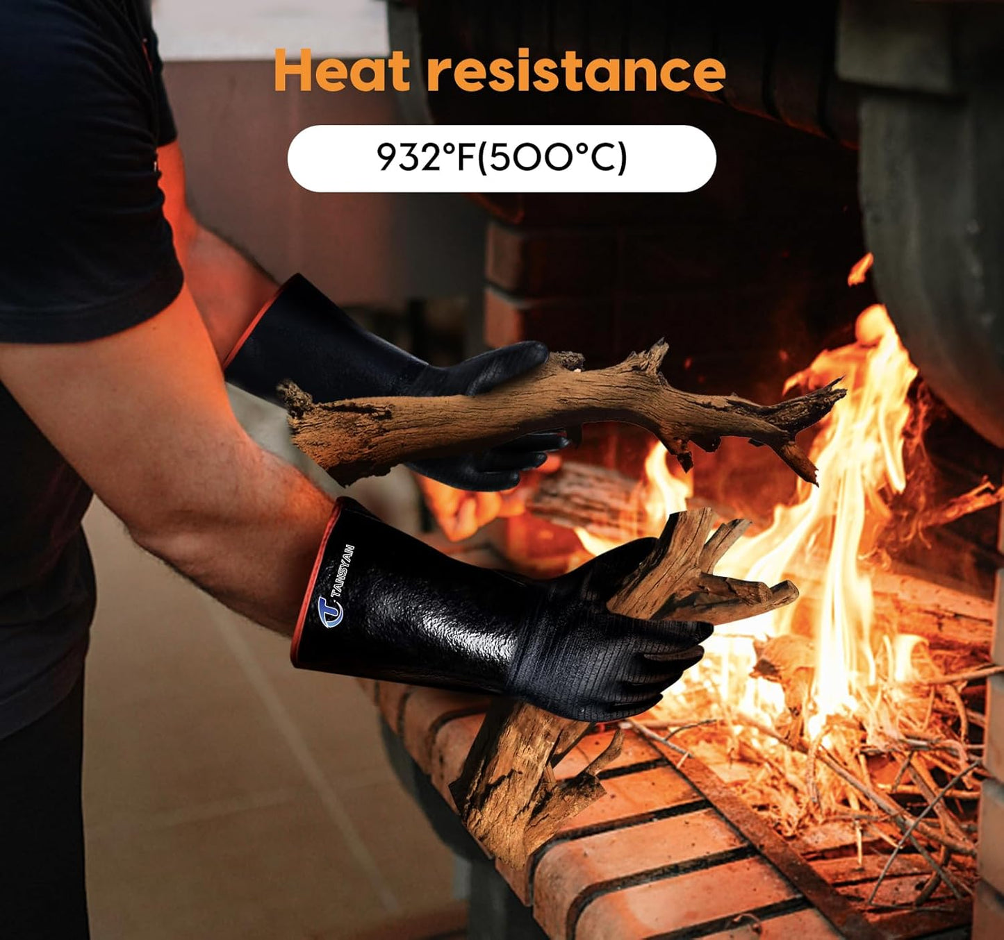 932°F Extreme Heat Resistant Gloves for Tansyan Grill BBQ, Waterproof Long Sleeve Pit Grill Gloves for Fryer, Baking, Oven,Smoker,Fireproof, Oil Resistant Neoprene Coating（14-Inch ）