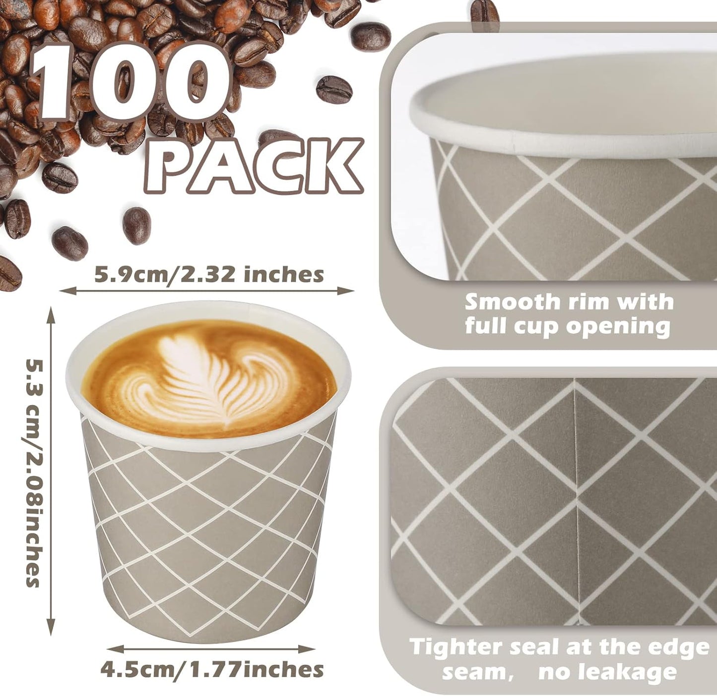 Rtteri 100 Pcs Count 3 oz Disposable Coffee Cups Disposable Espresso Cups Small Paper Cups 3 oz Cups for Coffee Tea Cocoa Juice Mini Paper Cups for Cafes Offices and Home