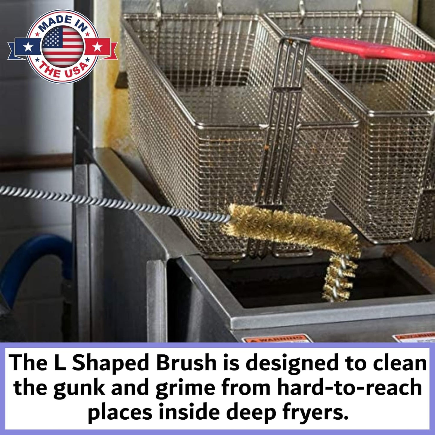 L-Shaped Deep Fryer Cleaning Brush, Up to 750F High Heat Resistant Metal Bristles Fryer Cleaning Brush for Food Debris, Grease Build-Up in Kitchen & Restaurant Deep Fryers Coil by FryOilSaver Co. B53C