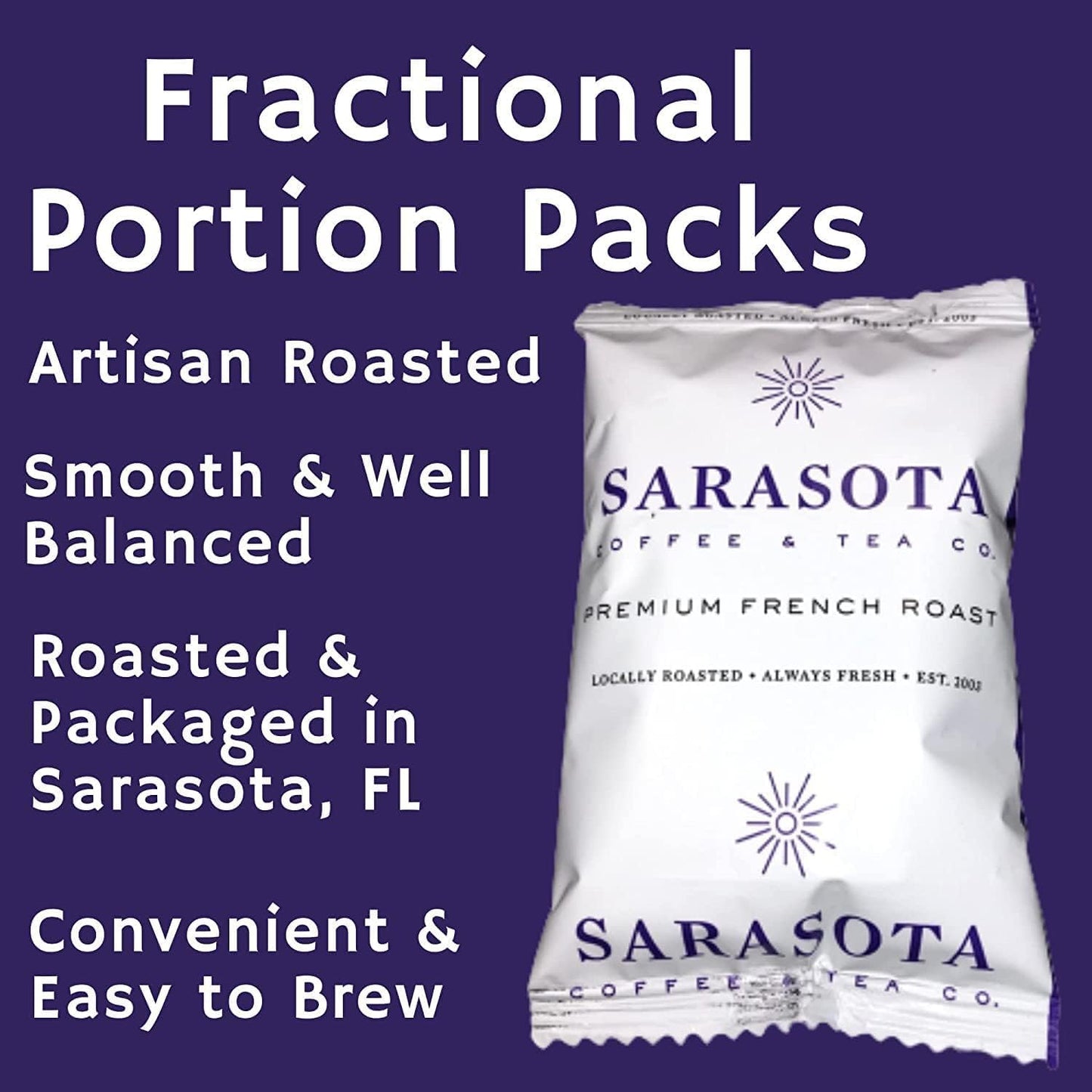 Sarasota Coffee Ground Packets | Low Acid Dark Roast Ground Coffee Packs | European French Roast | Mold Free Coffee Singles Packets | Ground Coffee Pouches | Individual Coffee Packets for 12 Cup Coffee Maker | 2 Ounce Bags, 36 Count