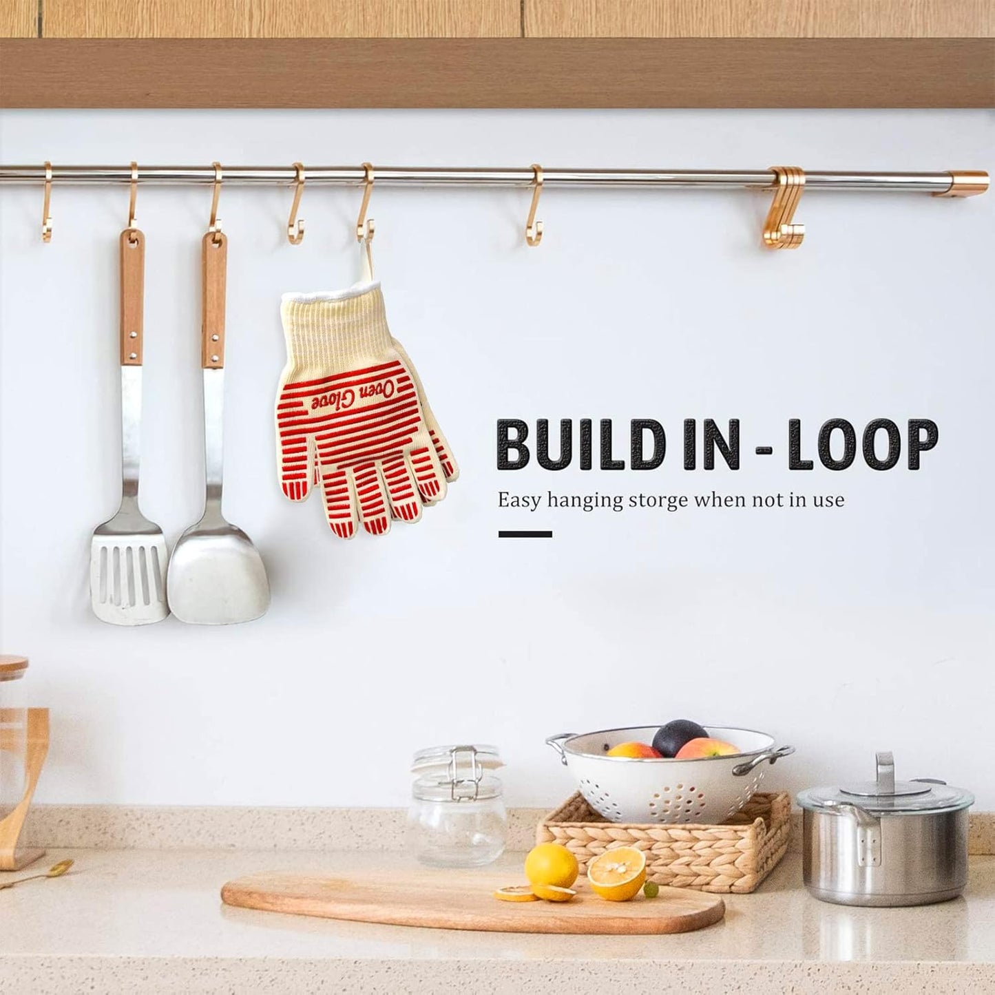 Oven Gloves, Heat Resistant 540 Degrees Grilling Gloves, Hot Surface Handler Non-Slip Silicone Oven Mitts with Fingers, BBQ Gloves for Cooking/Kitchen/Baking, Pack of 2