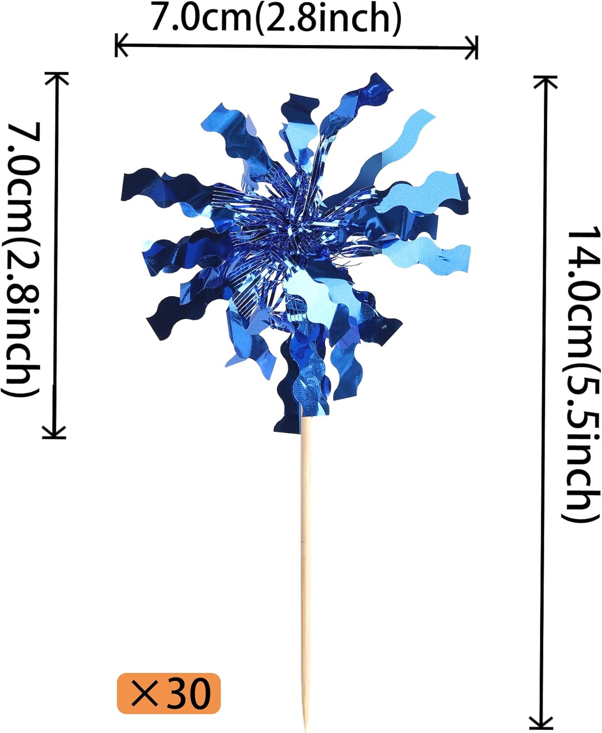 30 PCS Foil Firework Cupcake Toppers Sparkle Tinsel Cupcake Picks Happy Birthday Cake Toppers Drink Stirrers Cocktail Fruit Toothpicks for Baby Shower Birthday Party Decorations Supplies Dark Blue