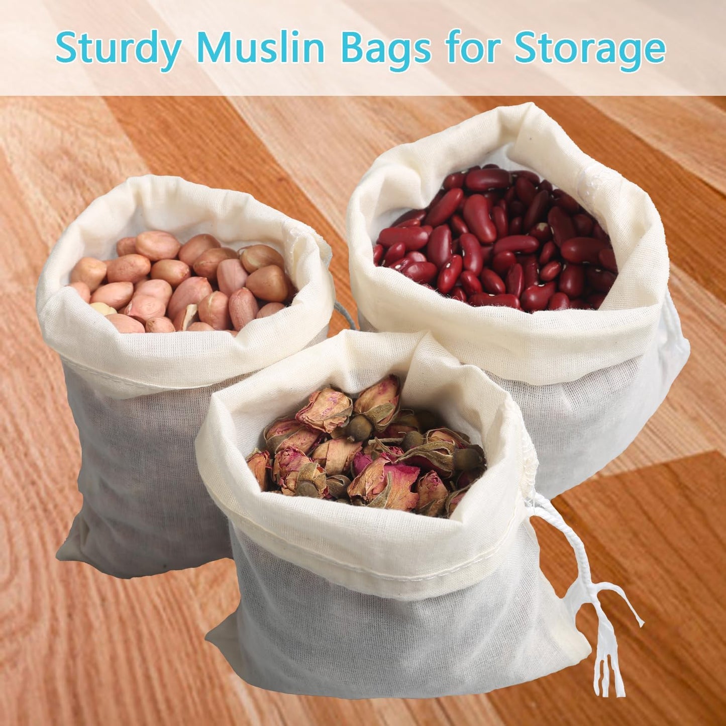 Eketirry Spice Bags, 20pcs Reusable Empty Tea Bags, Muslin Strainer Bags, Soup Bags for Cooking, Natural Cotton Fine Mesh Cheesecloth Bags for Cold Brew Coffee(6 x8Inch)