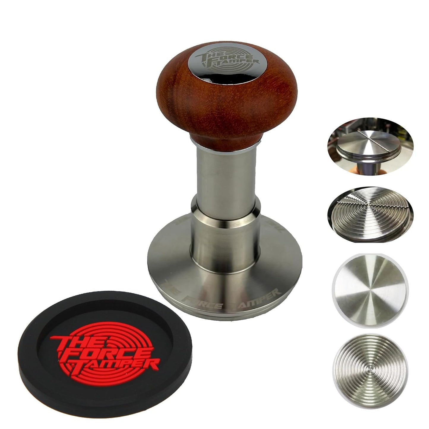 The Force Tamper Automatic Impact Adjustable Constant Pressure and Autoleveling Coffee Tamper Reddish Brown Jellyfish Wooden Handle Set Pro (Duo-Distribute Set, 58.35mm)
