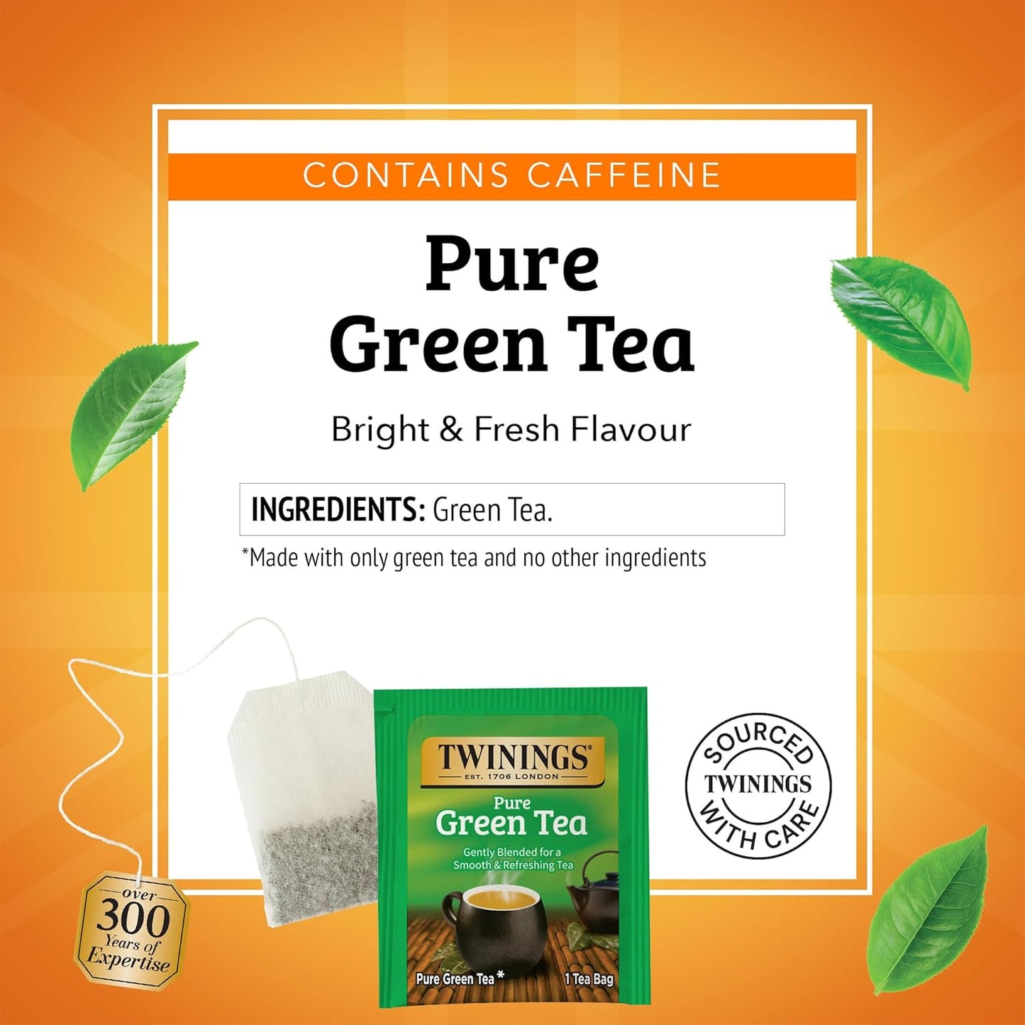 Twinings Pure Green Tea Individually Wrapped Bags, 50 Count (Pack of 6), Smooth Flavour, Enticing Aroma, Caffeinated, Enjoy Hot or Iced, 300 Teabags