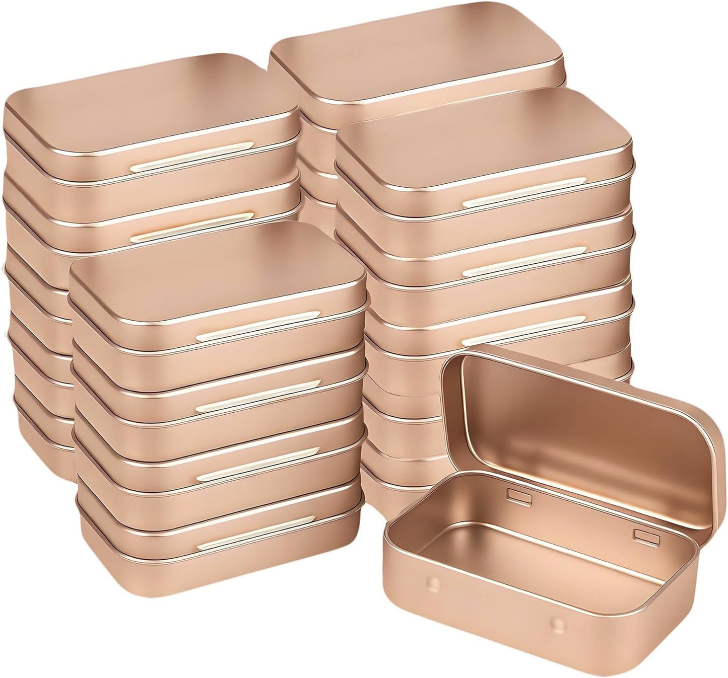 Small Metal Box With Lid-Cookie Tins Metal Tins With Lids Lens Wipes Storage Container Mini Portable Box,Empty Hinged Tin,For Organize Mint Candy Jar,Sewing (Rose Gold, 20 Pcs 3.7" x 2.4" x 0.8")