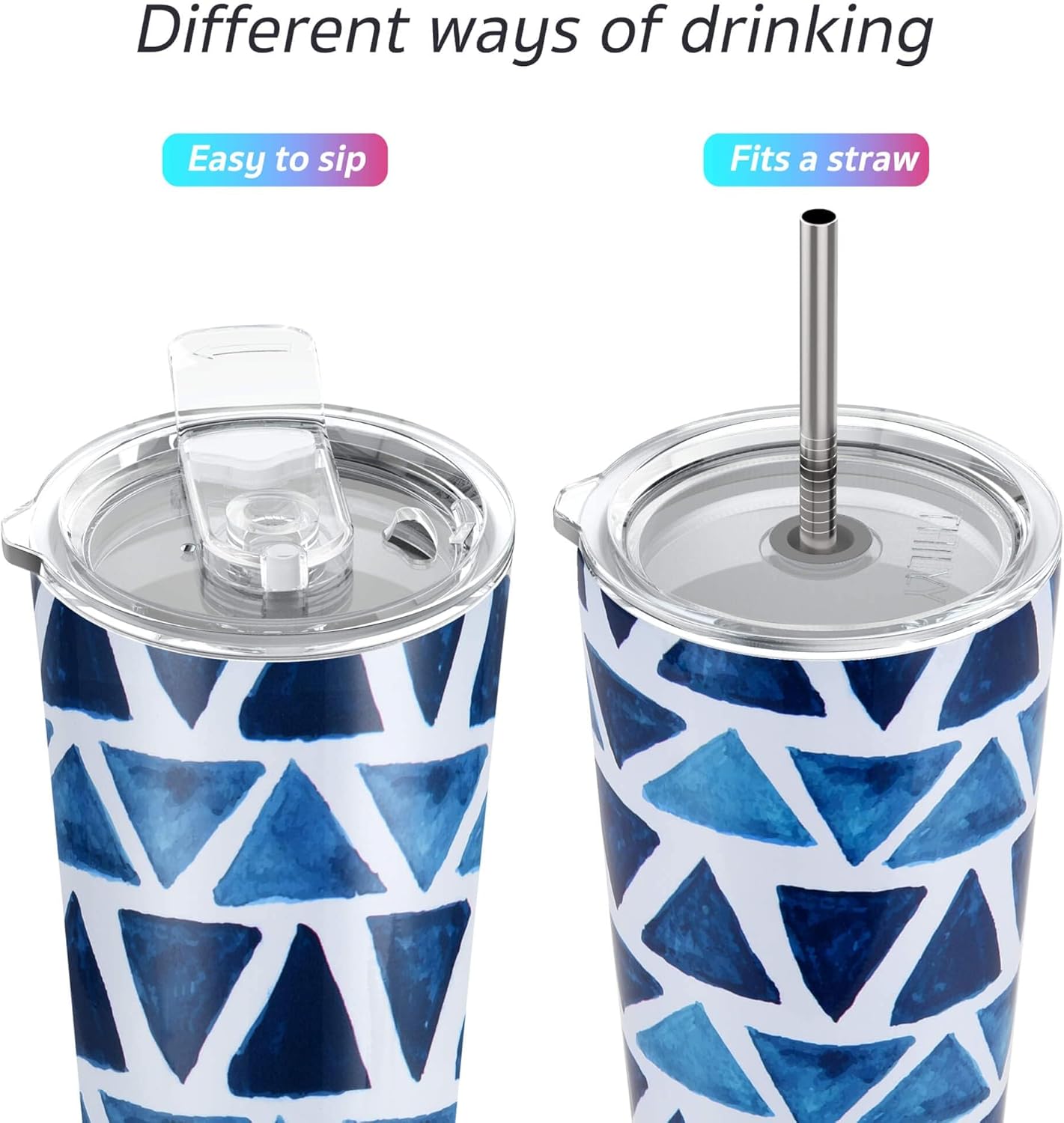 THILY Tumbler Stainless Steel Coffee Cup 26 oz Triple-Insulated Travel Mug with Splash-Proof Lid, for Iced Drinks and Hot Beverage Smoothies Cup, Blue Triangle
