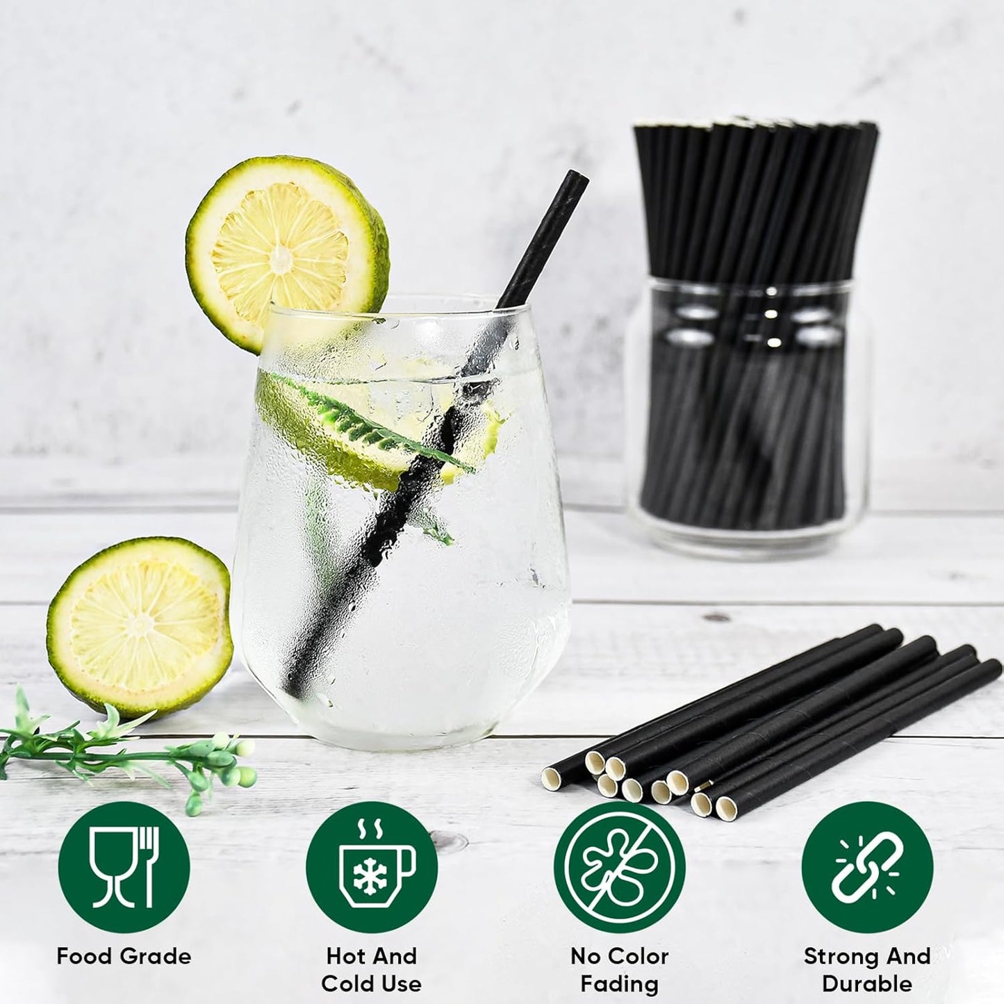 [400 Pack] Chunspak 5.75 inch Disposable Black Paper Cocktail Straws, Paper Bar Stirrers - Individually Wrapped