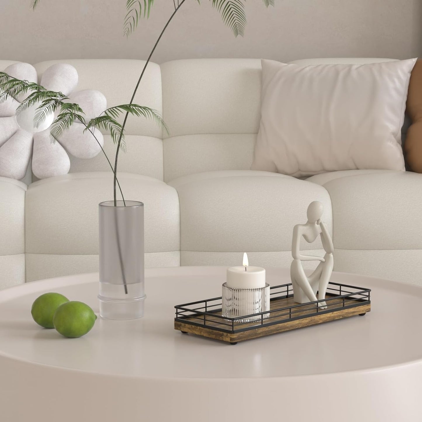 Rustic Bathroom Toilet Tank Tray, 11.2" Wood Toilet Paper Storage Basket Back of Toilet Basket Organizer, Vanity Tray for Perfume Makeup Candle Kitchen Counter Coffee Table Decor