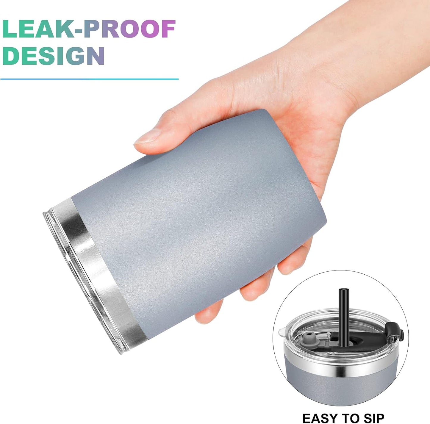 VEGOND Stainless Steel 12 oz Tumblers bulk Vacuum Insulated Double Wall Travel Tumbler with Lid and Straw Reusable Tumbler,Grey 12 pack