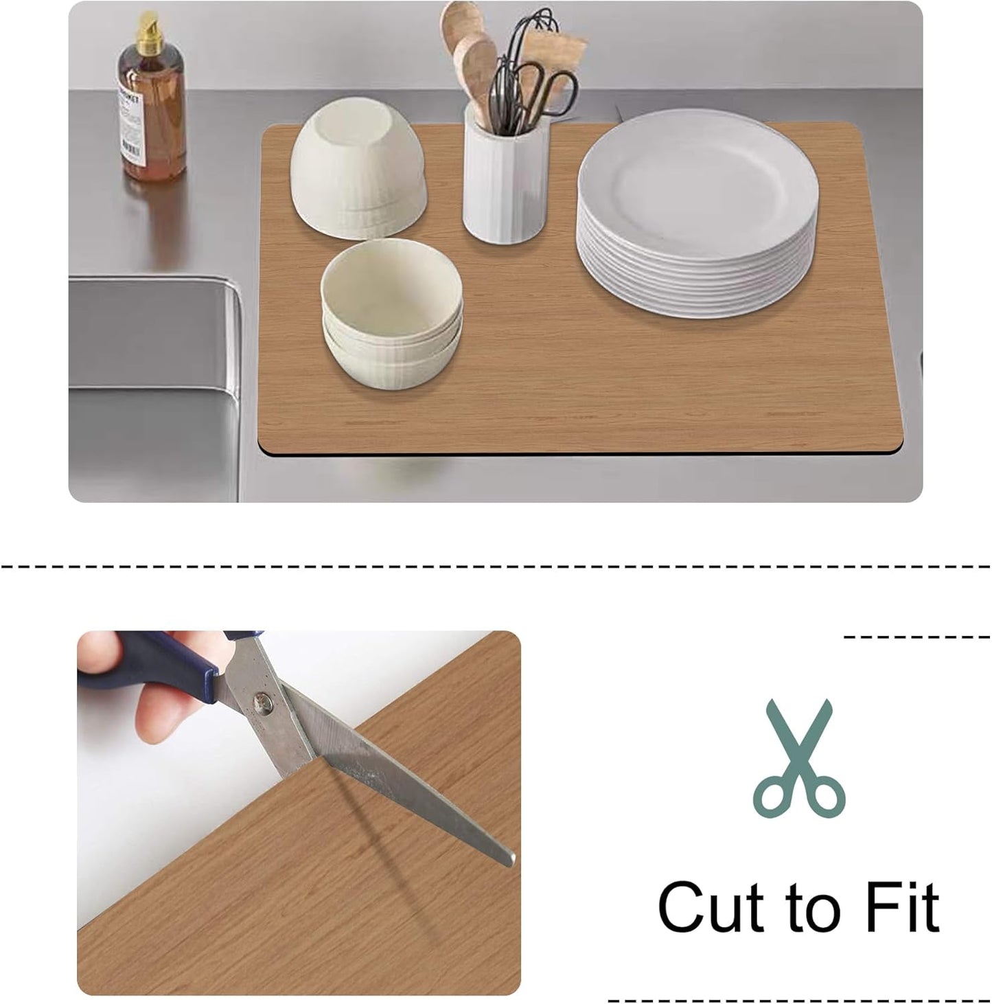 Dish Drying Mat Coffee Mat - Coffee Bar Accessories Absorbent Mat Dish Drying Mats for Kitchen Counter Sink Under Coffee Maker Espresso Machine Pot Cup Holder Easy Clean Kitchen Dish Mat 19"x12", Wood