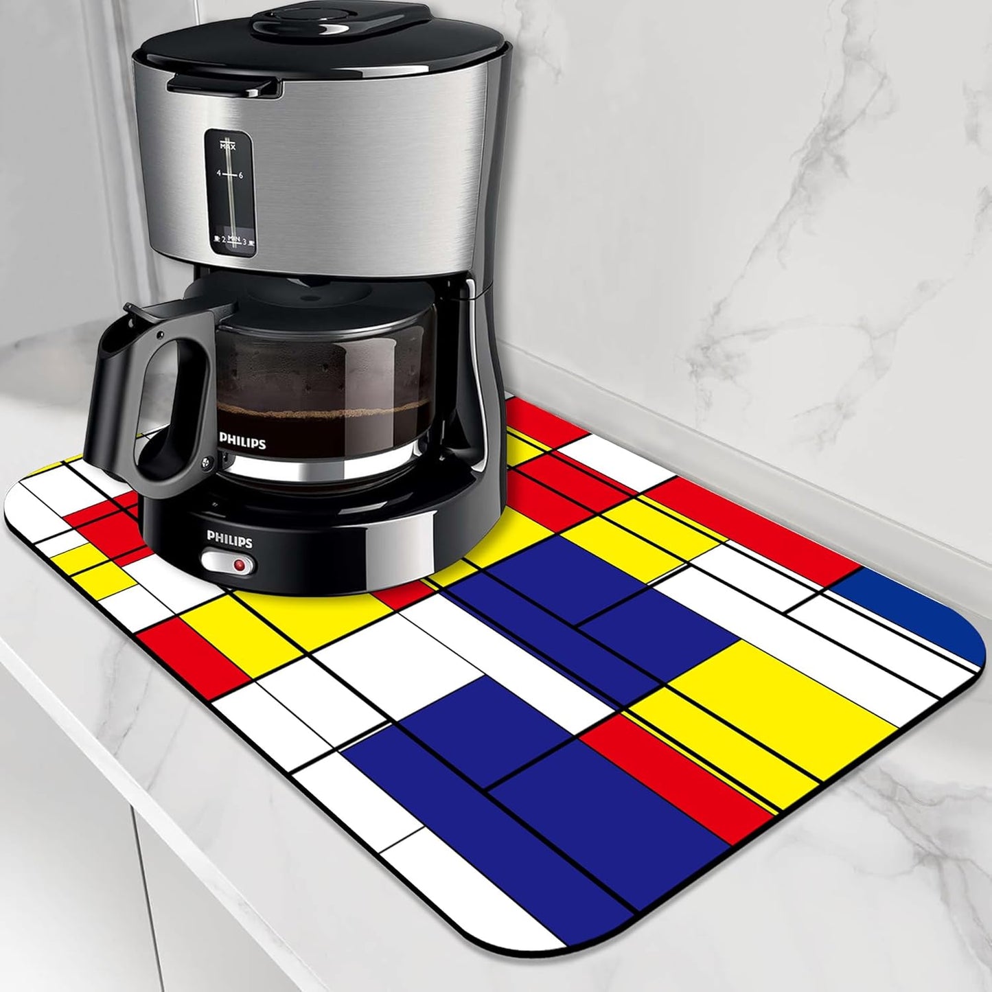 Dish Drying Mat Abstract Mosaic Geometric Color Coffee Mat,12"X19"Bsorbent Dish Drying Pad for Sink Dishes or Under Rack Kitchen Counter Accessories Absorbent Hide Backed Dish Drying Mat