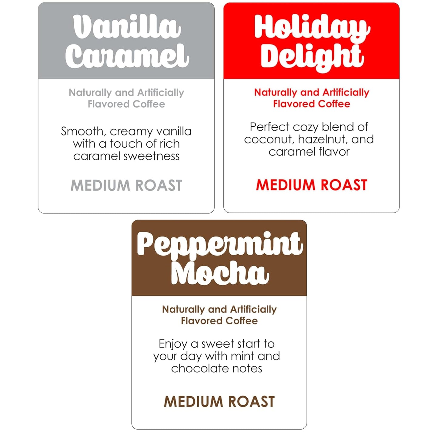 Donut Cafe Holiday Pack (Holiday Delight, Pmint Mocha, VanCaramel) 60ct Single Cup