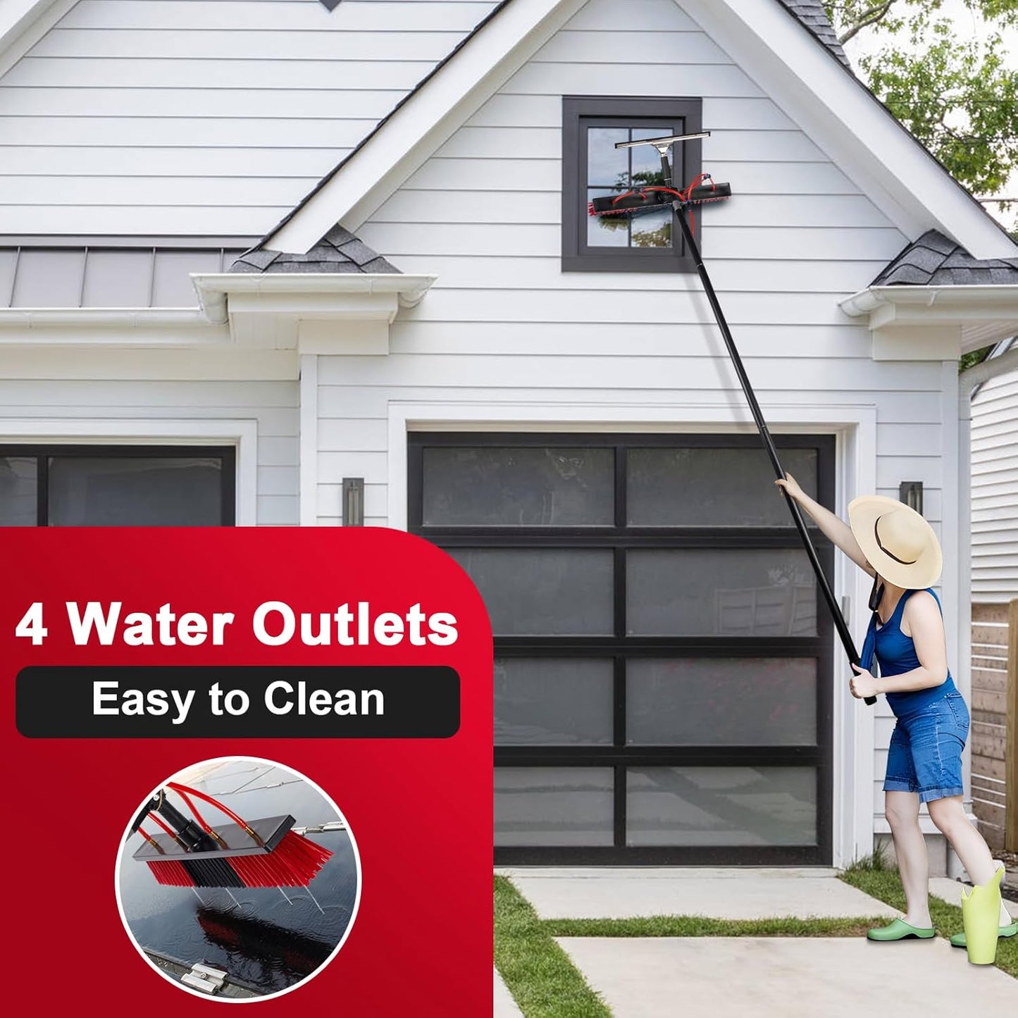 35ft Long Reach Solar Panel Cleaning Brush & Squeegee Kit, Aluminum Extendable Water Fed Pole Kit, 22in Wide Brush,Squeegee, Bendable Dusting Brush, Outdoor Window Washing Equipment Tool Kit