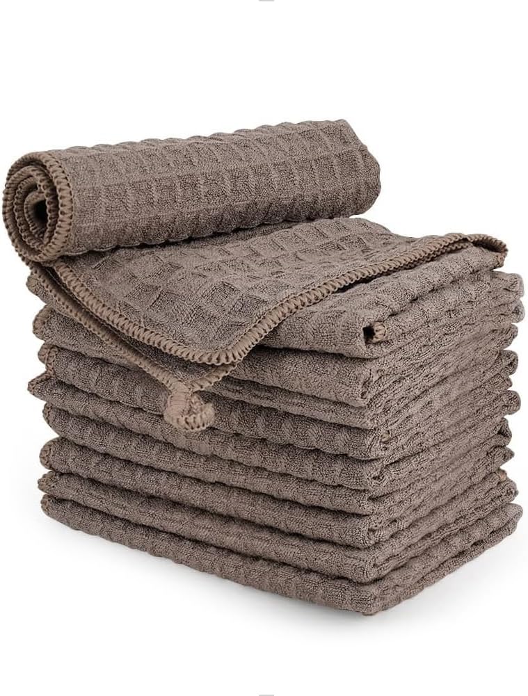 watchget Barista Micro Cloth 10 Pack, Microfiber Barista Cleaning Towels Microfiber Waffle Weave Kitchen Dish Cloth Coffee Bar Towel Coffee Machine Cleaning Cloth, Brown(12"x12")