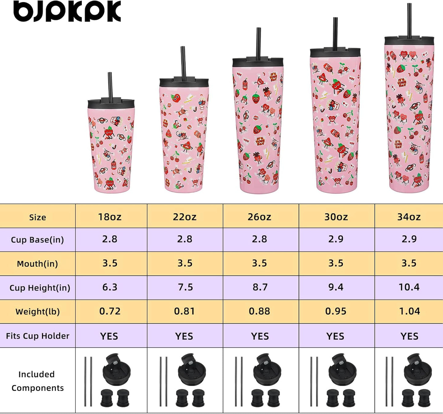 BJPKPK 18oz Stainless Steel Insulated Tumbler With lid And Straw Travel Coffee Thermal Tumblers Cup For Women And Men,Passionate Pink