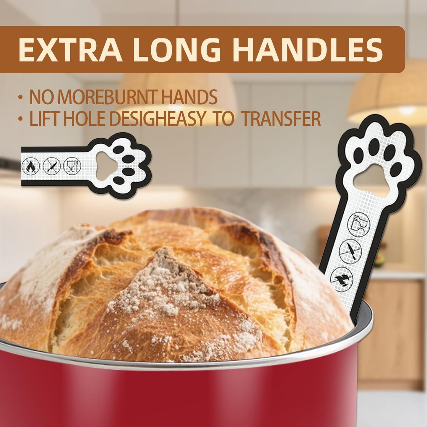 2-Pack Silicone Bread Sling for Dutch Oven – Fits 4–7 Qt Round Dutch Ovens – Heat Resistant Baking Mat with Handles, 0.7mm Thick, Oven Safe up to 446°F