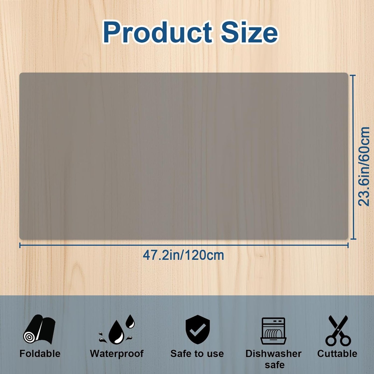 47.2''x23.6''(120cmx60cm) Large Silicone Mat for Kitchen Counter, Non-Slip Heat Resistant Countertop Protector, Waterproof Silicone Craft Mat for Kitchen Island, Translucent Gray