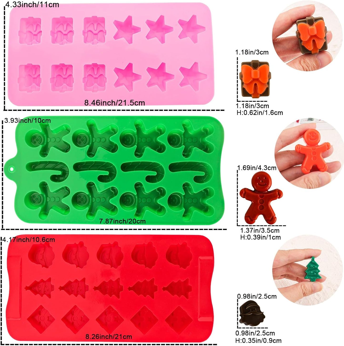 Christmas Silicone Chocolate Molds 5PCS Christmas Trees Snowflake Socks Bells Gingerbread Man Santa Shape Baking Molds for Chocolate Jelly Soap Fondant Candy Candles Pastry Gummies Cake Decorating