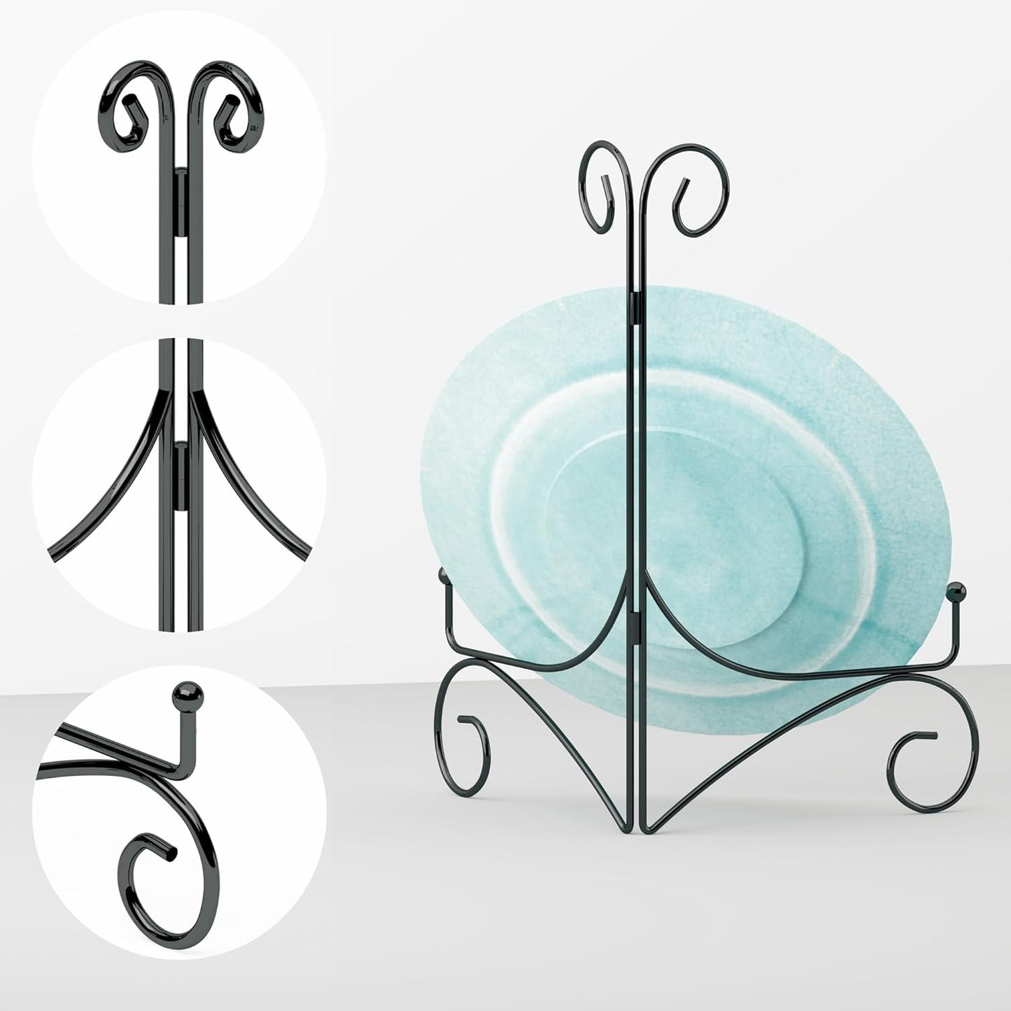 Iron Plate Stand for Display with Folding Design, Picture Stands for Tables, 12 Inch Large Easels for Displaying for Book, Art Piece, Photo and Platter, 12’’ Black, 2-Pack