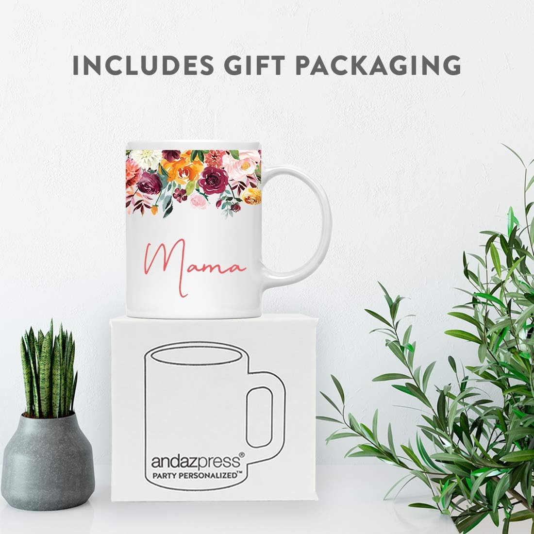 Andaz Press 11oz. Mother's Day Ceramic Coffee Tea Mug Gift, Fall Autumn Burgundy Orange Peach Flowers Roses Florals, Mama, 1-Pack