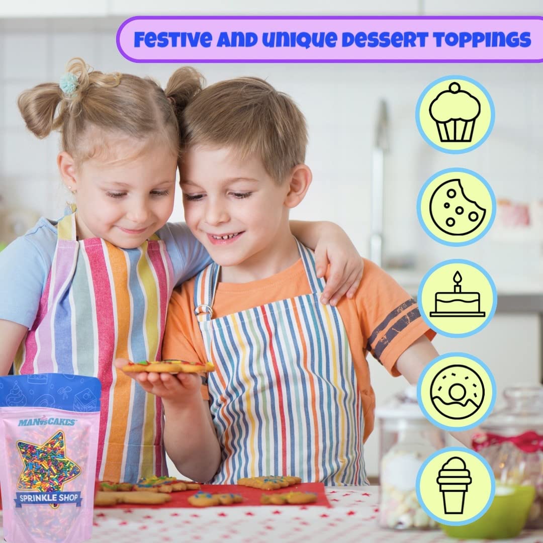 Manvscakes Sprinkles- Edible Cake and Cupcake Sprinkles with Assorted Shapes and Sizes, Metallic Sprinkle Mix for Cookies, Ice Cream, Cake and Cupcake Decorating, 4 oz (Pink, Black, and Blue)