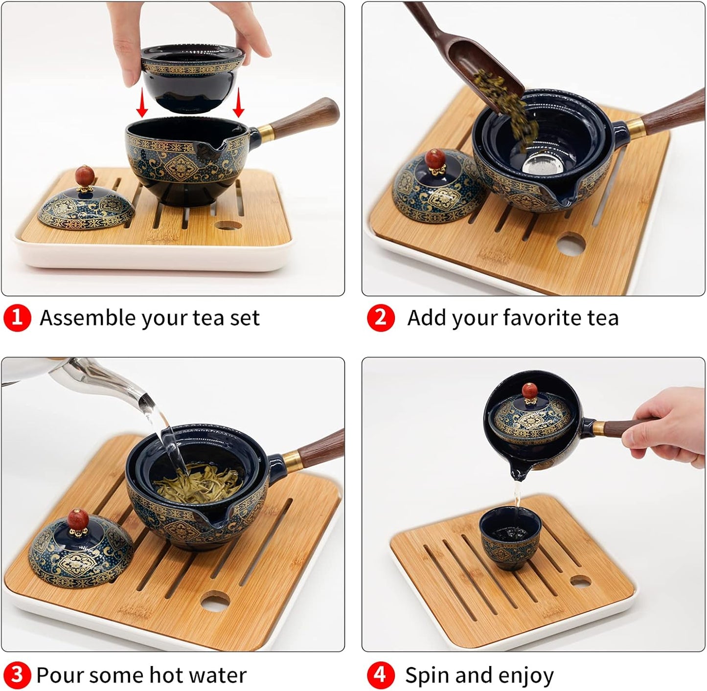 LURRIER Porcelain Chinese Gongfu Tea Set,Portable Teapot Set with 360 Rotation Tea maker and Infuser,Portable All in One Gift Bag for Travel,Home,Gifting,Outdoor and Office (Sakura)