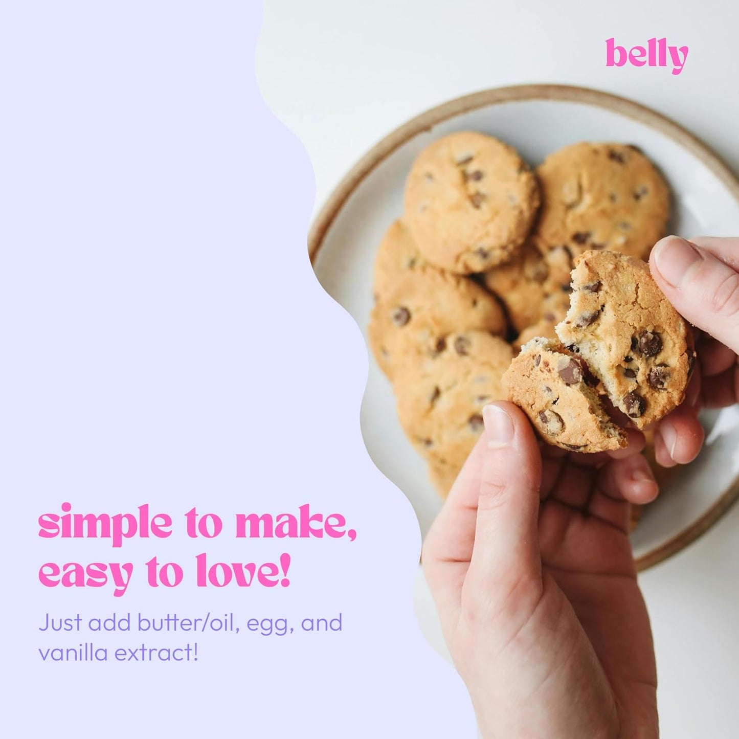 Belly Chocolate Chip Cookie Mix with Collagen Protein | High-Protein | Soft & Chewy Cookies | Grain-Free Dairy-Free Nut-Free | Healthy Snacks For Adults & Kids | Women-Owned Business | 10.5 oz | 3 Pack