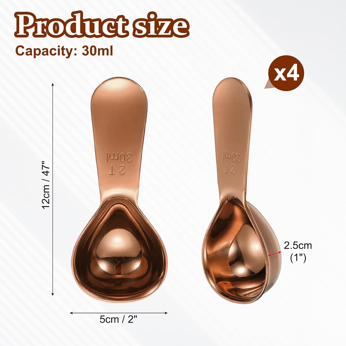 uxcell 2Pcs Stainless Steel Coffee Scoop, 30ml Short Handle Measuring Spoon for Ground Coffee Tea Sugar Kitchen Gifts, Rose Gold