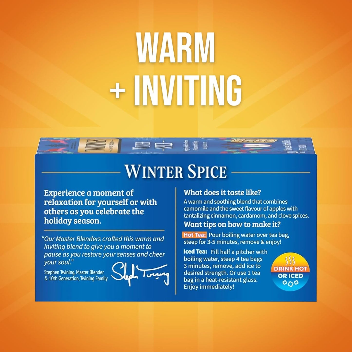 Twinings Winter Spice Herbal Tea Individually Wrapped, 20 Count (Pack of 6), Camomile, Apple, Cinnamon, & Clove, Caffeine-Free, Enjoy Hot or Iced, 120 Teabags