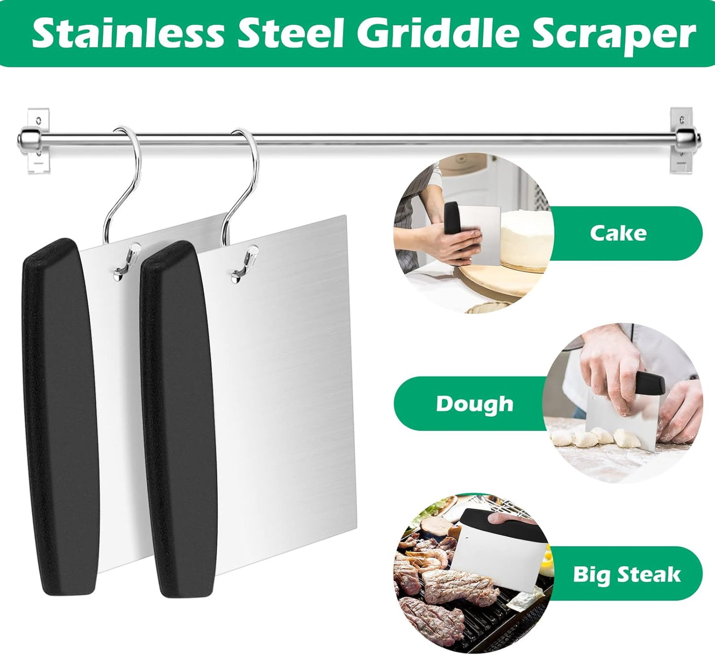 Stainless Steel Griddle Scraper Chopper, HaSteeL 6 x 5In Metal Dough Bench Scraper Cutter for Pizza and Bread, Multiple Purpose Kitchen Barbecue Utensil for Flat Top Teppanyaki Hibachi