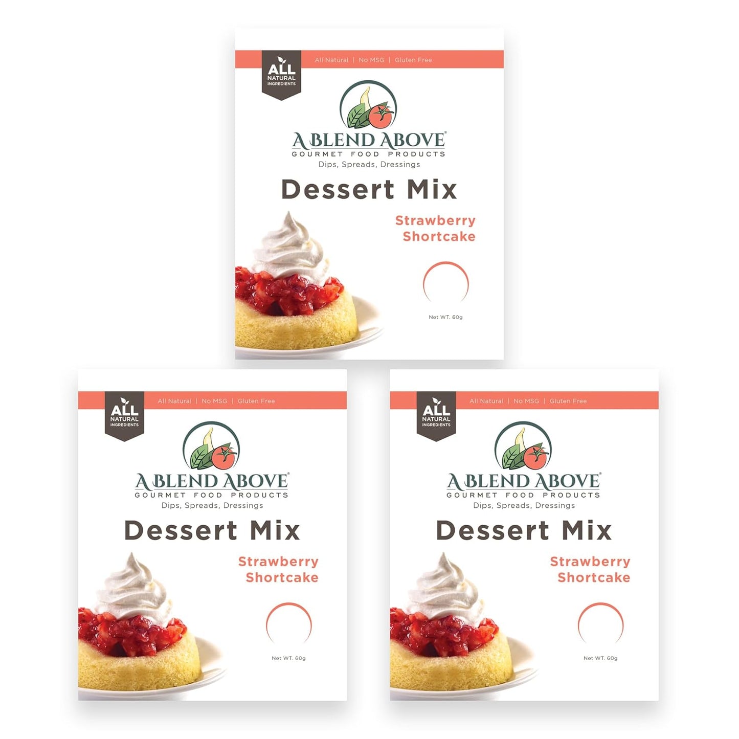 A Blend Above Strawberry Shortcake No-Bake Dessert Mix, 3 Pack, No-Bake Cheesecake, Fruit Dip, Dessert Mix, Bagel Topping, Frosting, Cheesecake Filling, Quick and Easy to Make, Makes 16 Ounces, Cream
