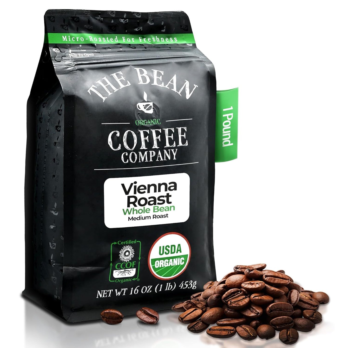 The Bean Organic Coffee Company Vienna Roast, Medium, Whole Bean Coffee, 16-Ounce Bag