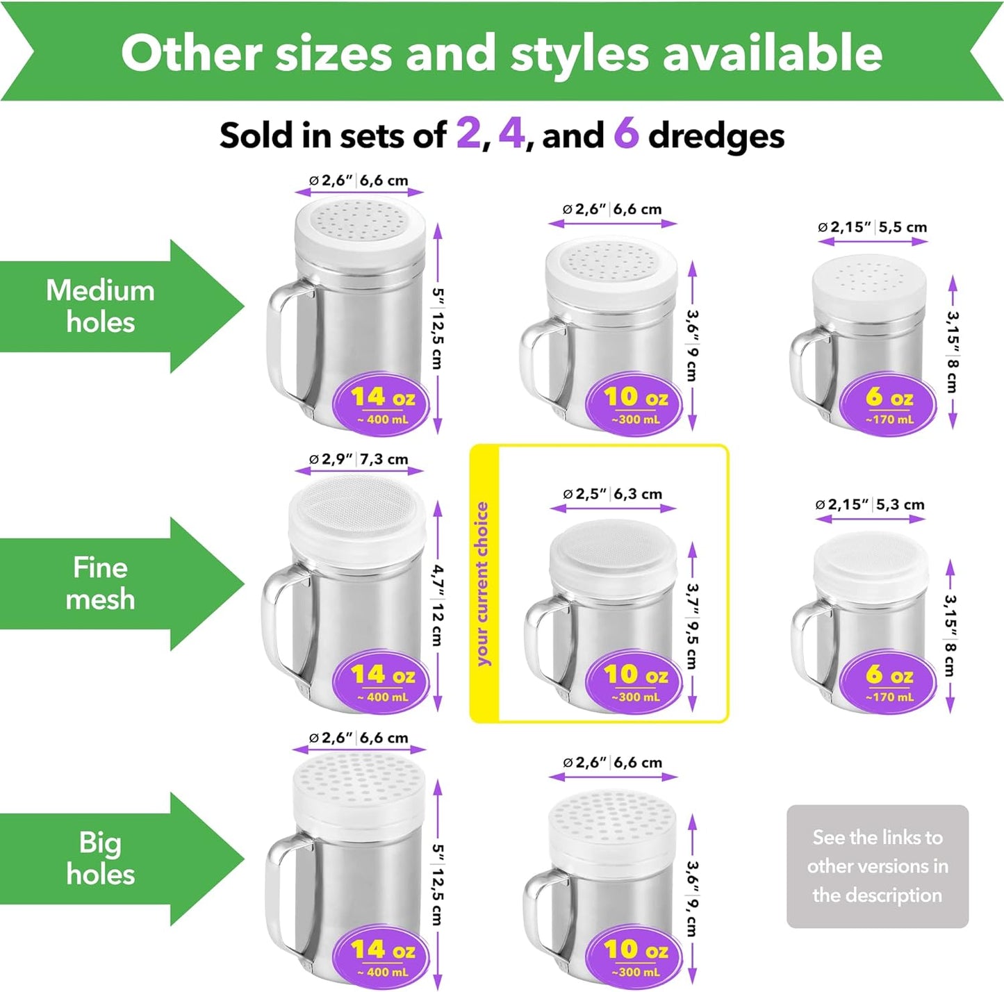 CUSINIUM Powdered Sugar Shaker Duster - With Handle - Cinnamon Shaker For Coffee Bar - Fine Mesh Dredge - 10 ounce, pack of 2 | Style: Fine