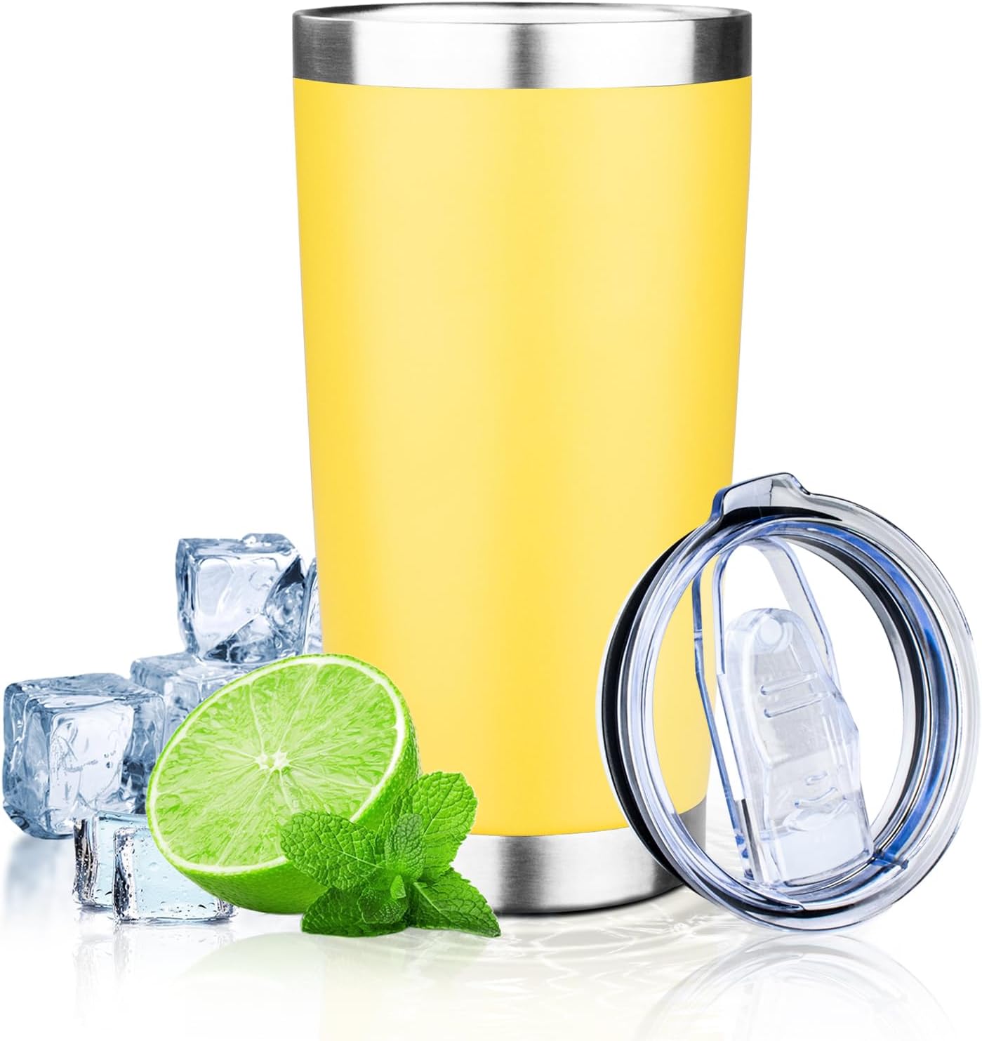 20oz Tumbler with Lid Double Wall Vacuum Insulated Travel Coffee Mug Stainless Steel Thermal Cup Powder Coated Sturdy Coffee Tumbler for Hot and Cold Beverage (Yellow,1)