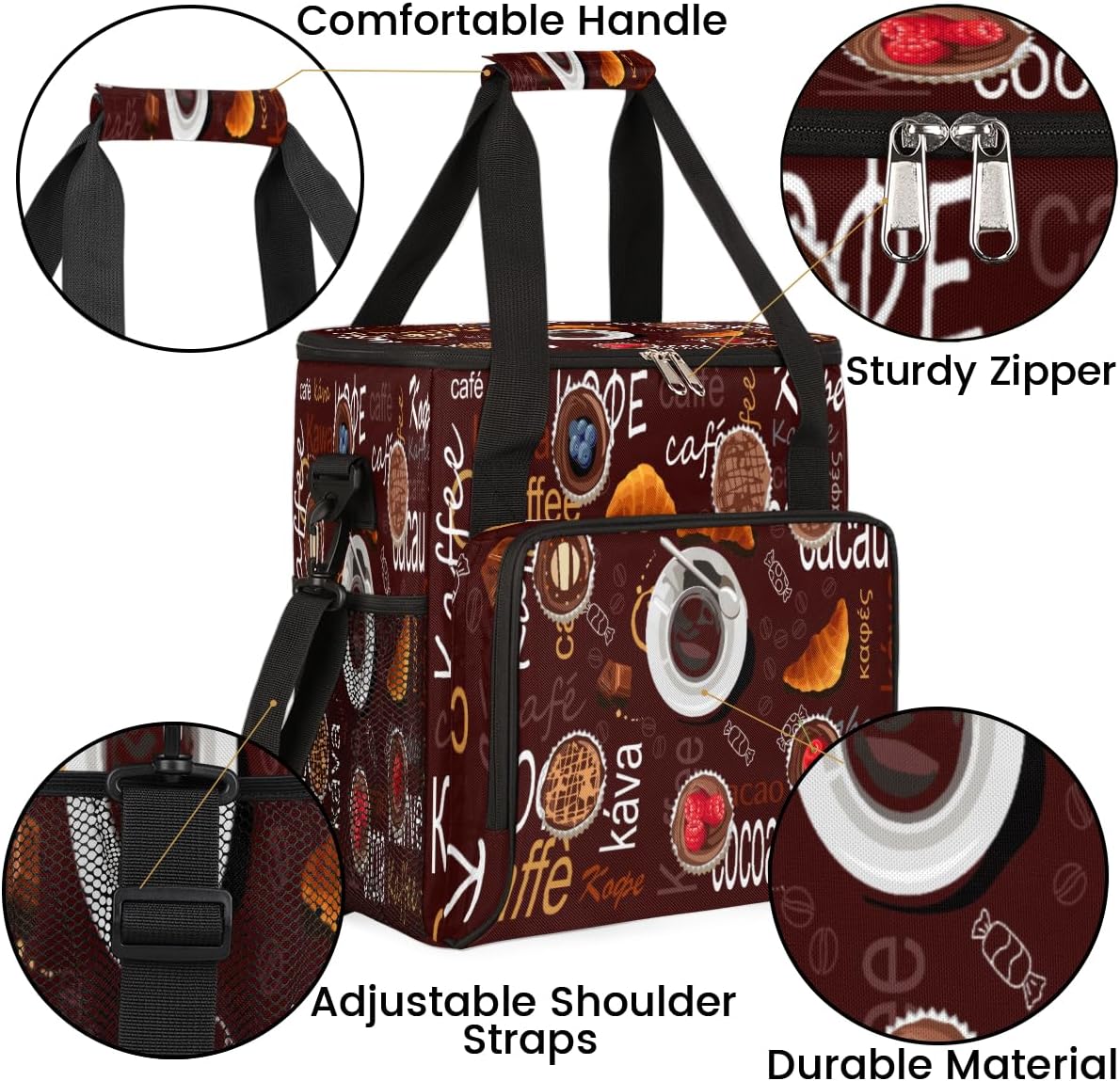 Brown Coffee Coffee Maker Carring Bag Cocoa Kaffee Travel Carrying Storage Tote Bag Compatible with Keurig K-Mini or K-Mini Plus Portable Single Serve Coffee Brewer Case with Pockets for K-cup Pods