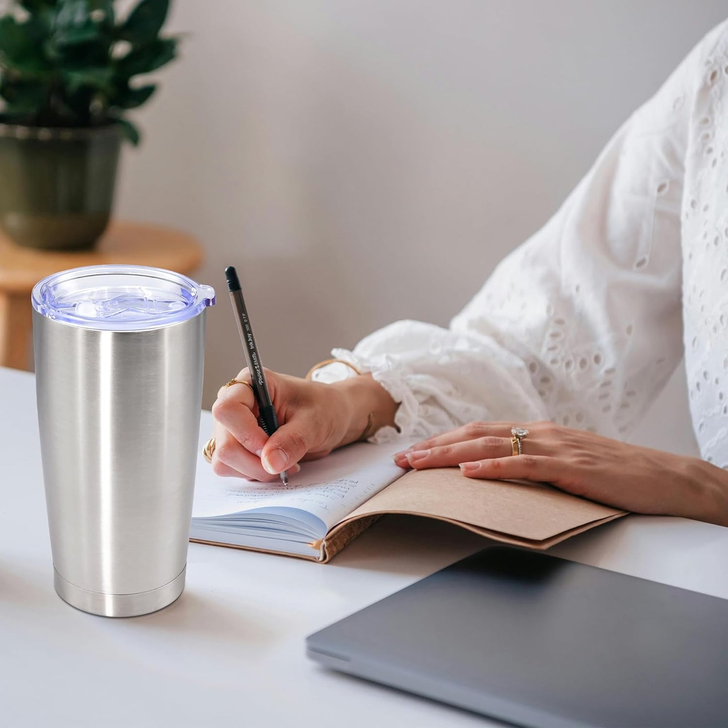 20oz Tumbler Bulk Stainless Steel Tumbler Cup with Lid Vacuum Insulated Double Wall Travel Mug, Durable Powder Coated Travel Coffee Tumbler Mug for Hot & Cold Drinks, Stainless Steel,8 Pack