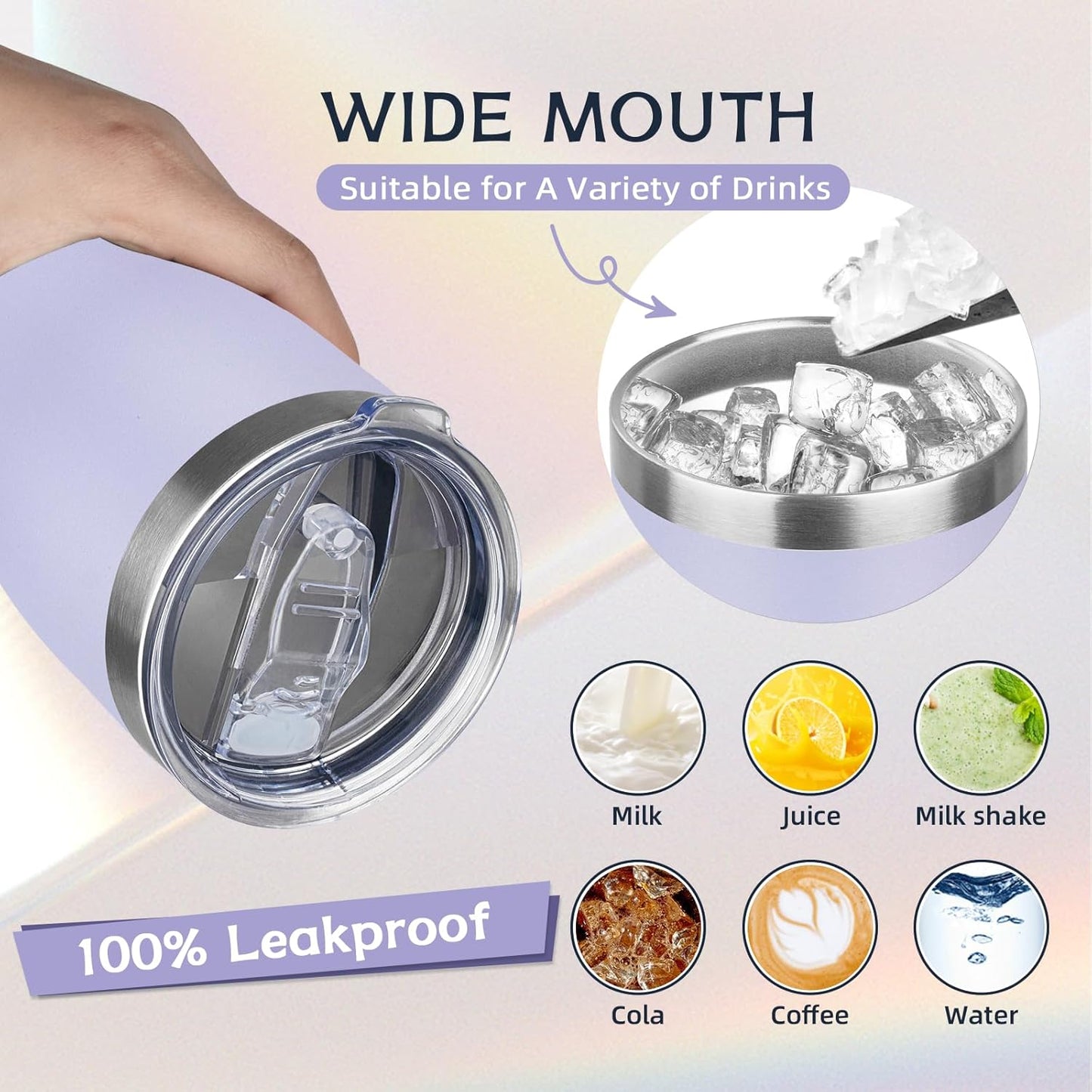 MEZMUT 20oz Coffee Tumbler with Lid and Straw Double Wall Vacuum Insulated Cup Stainless Steel Travel Mugs Insulated for Hot & Cold Leakproof Powder Coated Tumbler for Indoor Outdoor(Light Purple)