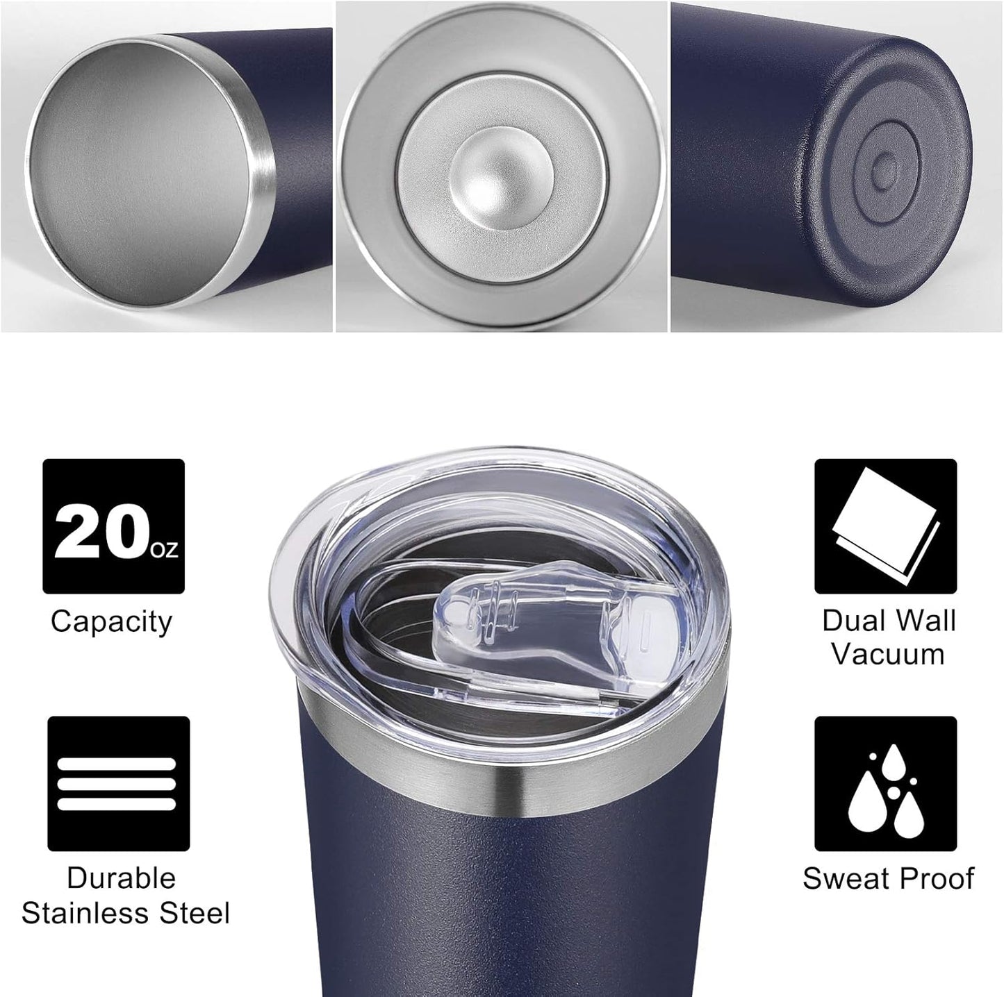 VEGOND Stainless Steel Skinny Tumbler, 20 oz Vacuum Insulated Tumbler with Lid and Straw, Double Wall Coffee Cup, Travel Mug for Cold Hot Drinks, Navy Blue 1 Pack