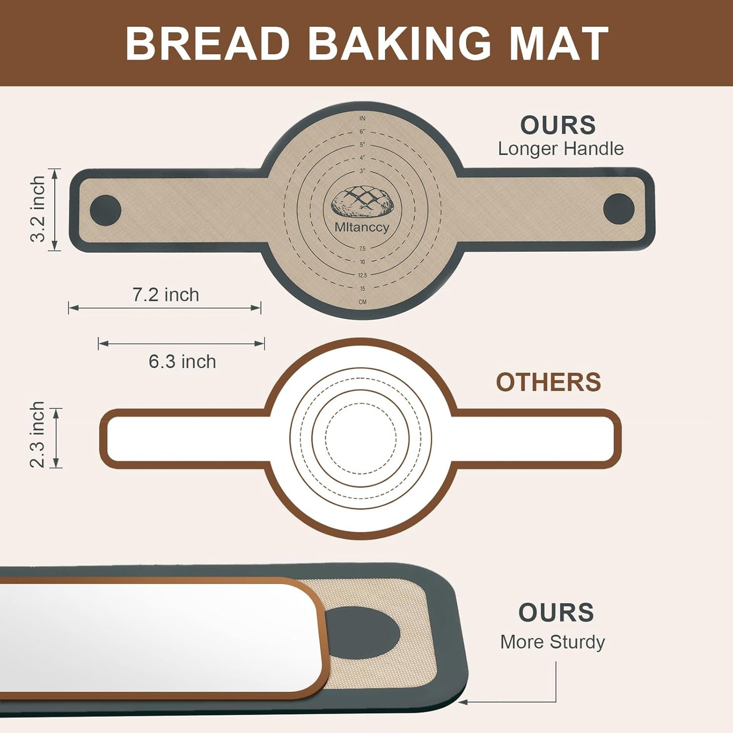 3 PCS Silicone Bread Sling for Dutch Oven Liners, Non Stick & Easy to Clean Silicone Bread Baking Mat with Extra Long Handles, Reusable Round Silicone Baking Mats to Transfer Sourdough Bread