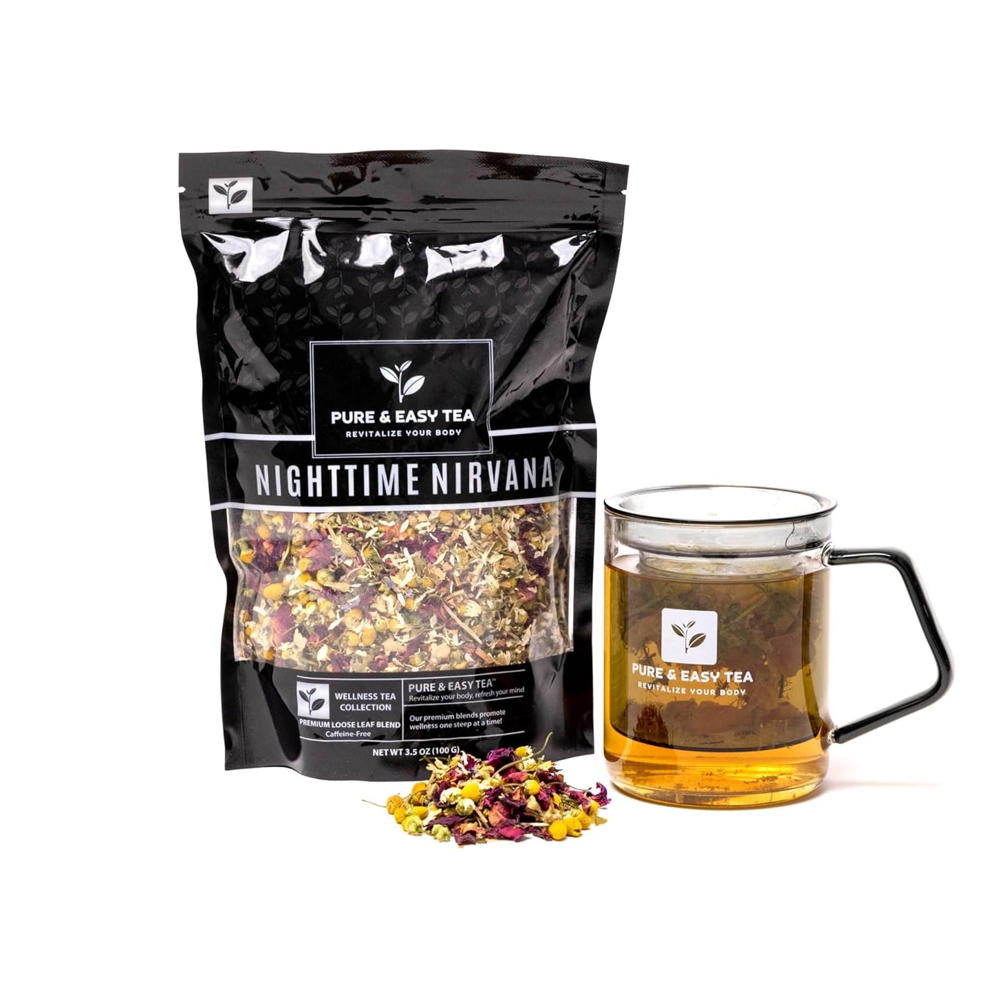 Pure And Easy Tea, Nighttime Nirvana, Natural Sleep & Relaxation Tea, Caffeine-Free Loose Leaf Blend with Chamomile, Lavender & Lemon Balm, Premium Wellness Tea, 30-Day Supply, 100g