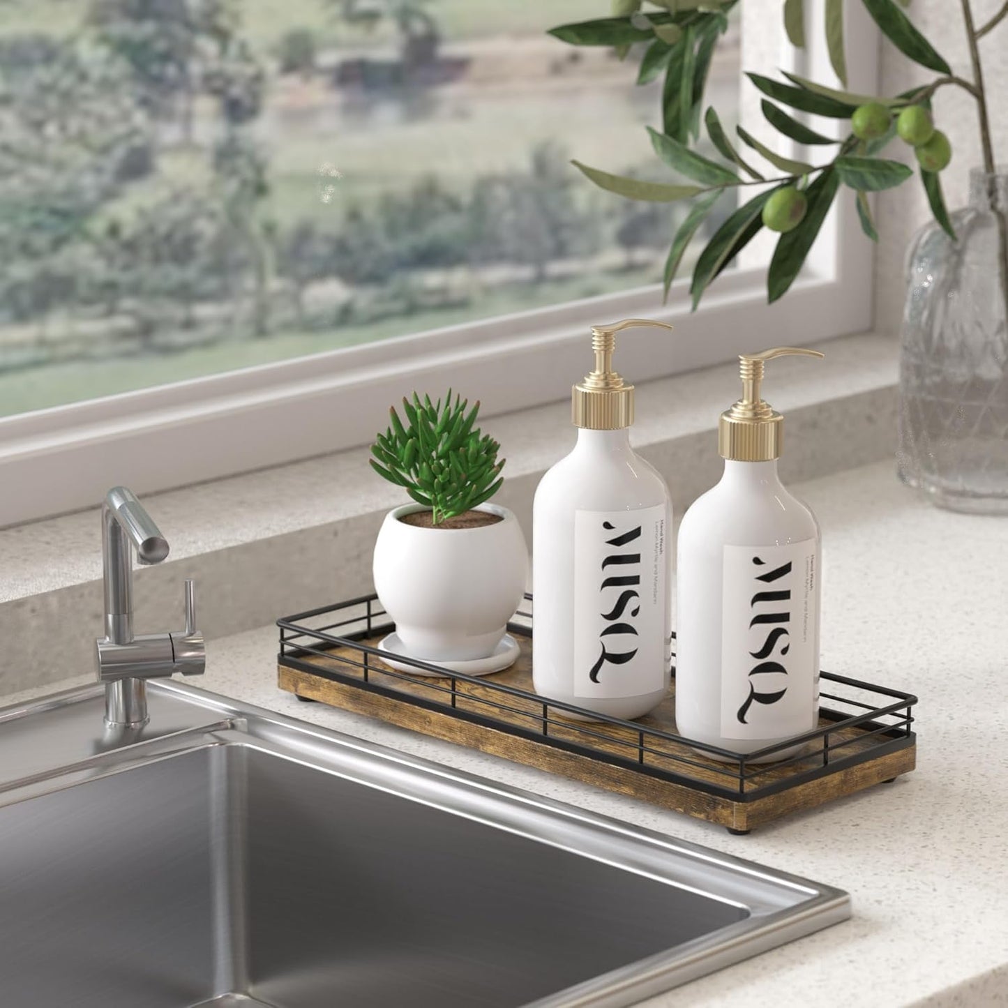 Rustic Bathroom Toilet Tank Tray, 11.2" Wood Toilet Paper Storage Basket Back of Toilet Basket Organizer, Vanity Tray for Perfume Makeup Candle Kitchen Counter Coffee Table Decor